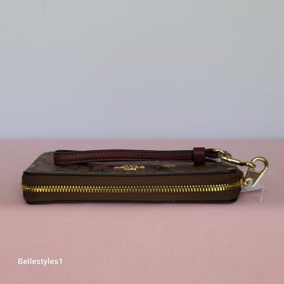 COACH Signature Canvas With Wildflower Print Zip-Around Wallet/Wristlet-Khaki M - Picture 9 of 16